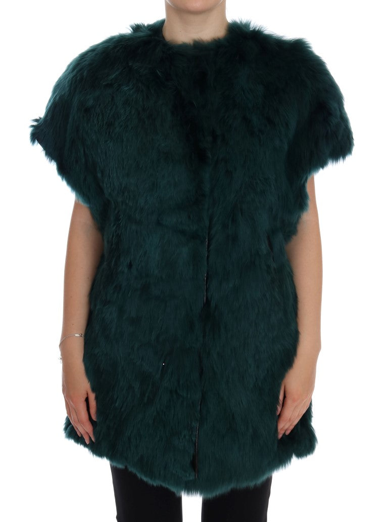 Exquisite green Alpaca fur long vest by Dolce & Gabbana