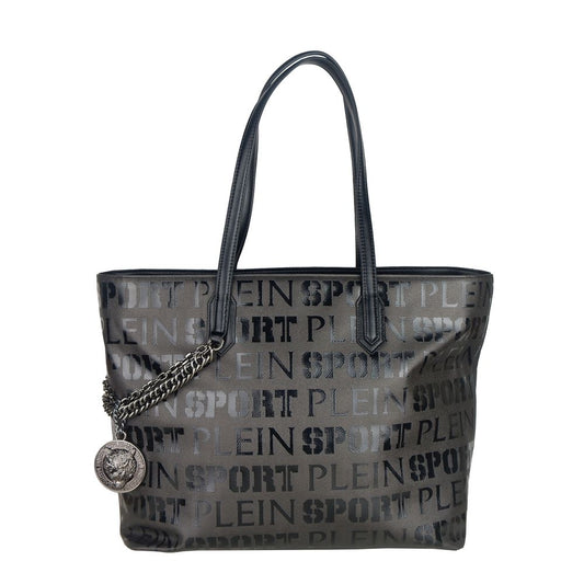 Plein Sport sleek black designer shopping bag with logo print