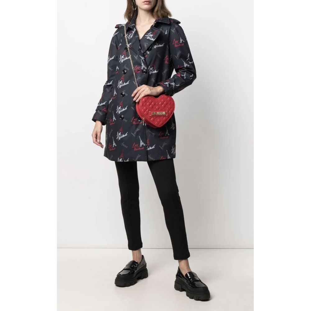 Luxurious Love Moschino Black Coat with Playful Flair and Chic Sophistication
