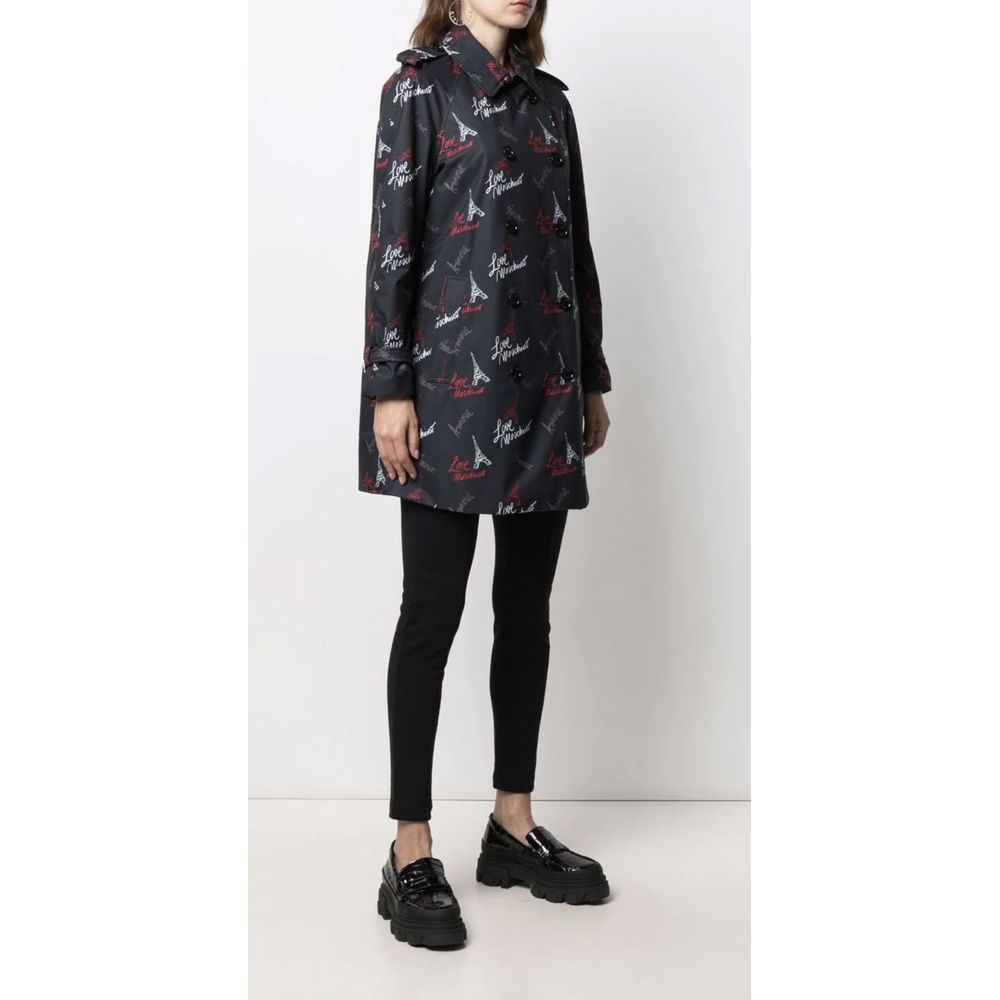 Elegant Black Love Moschino Coat Crafted from 100% Polyester