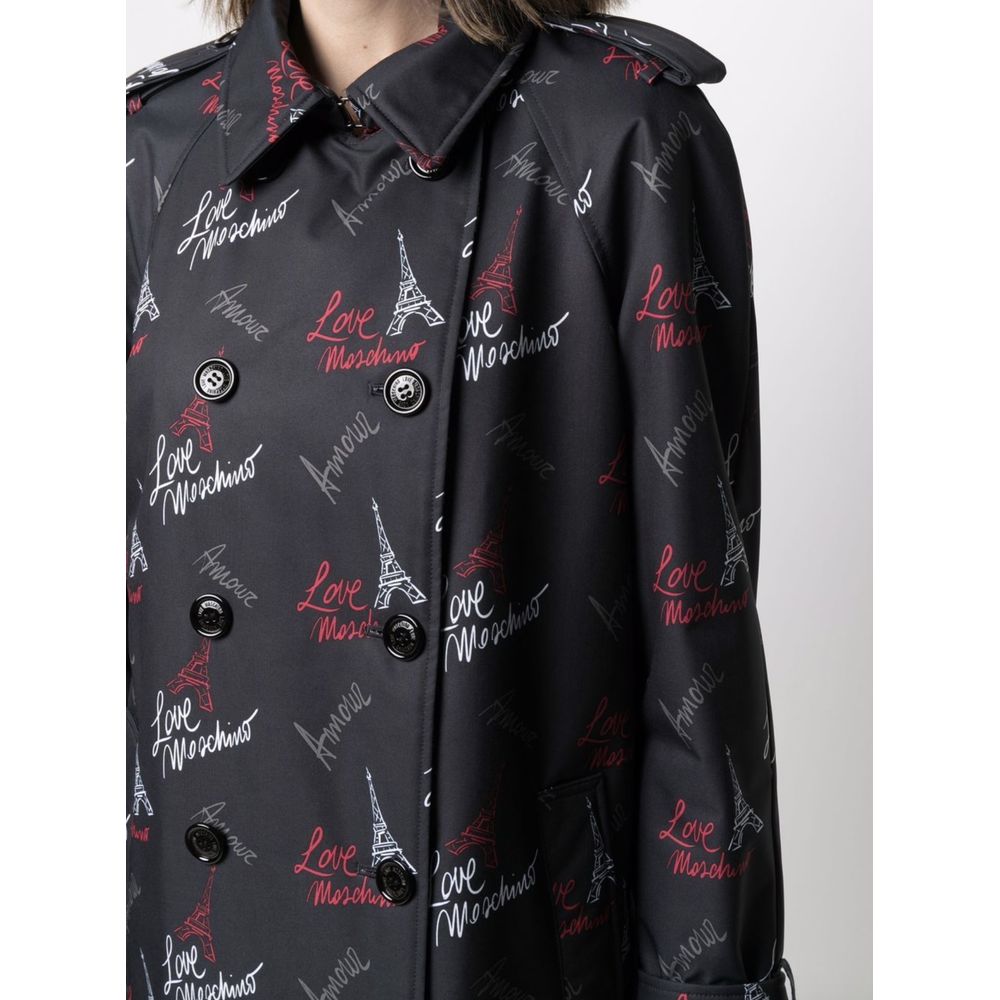 Trendy and Sophisticated Love Moschino Black Polyester Women Coat from CN