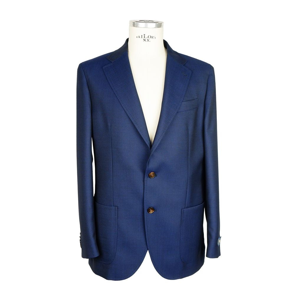 Emilio Romanelli Blue Wool Men's Blazer with sleek button closure and front pockets, crafted from 100% virgin wool