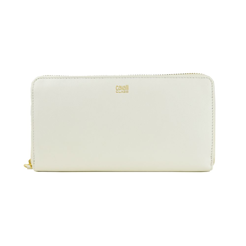 Cavalli Class Elegant White Calfskin Leather Wallet with secure zipped closure