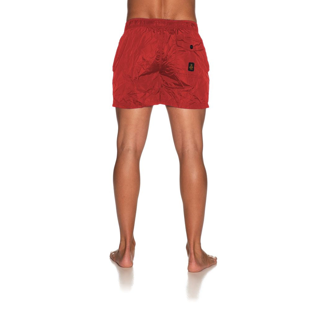 Red nylon swim shorts for men by Refrigiwear, perfect for summer beach days
