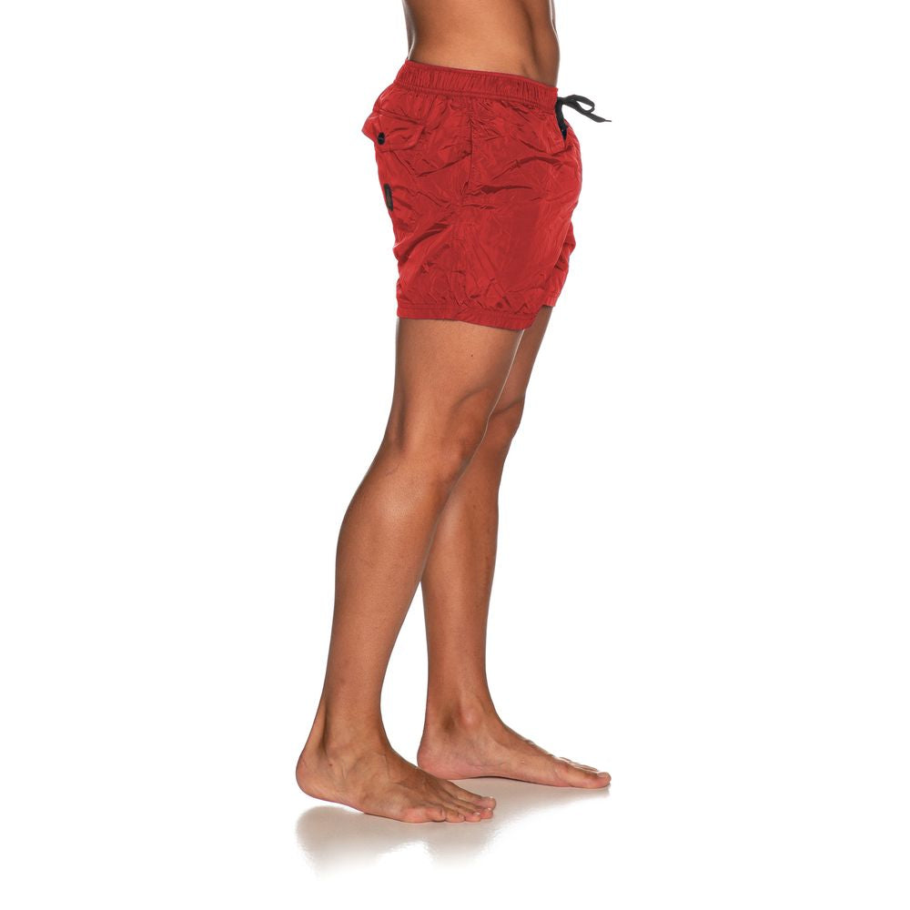 Refrigiwear red nylon men's swim shorts with adjustable drawstring waist