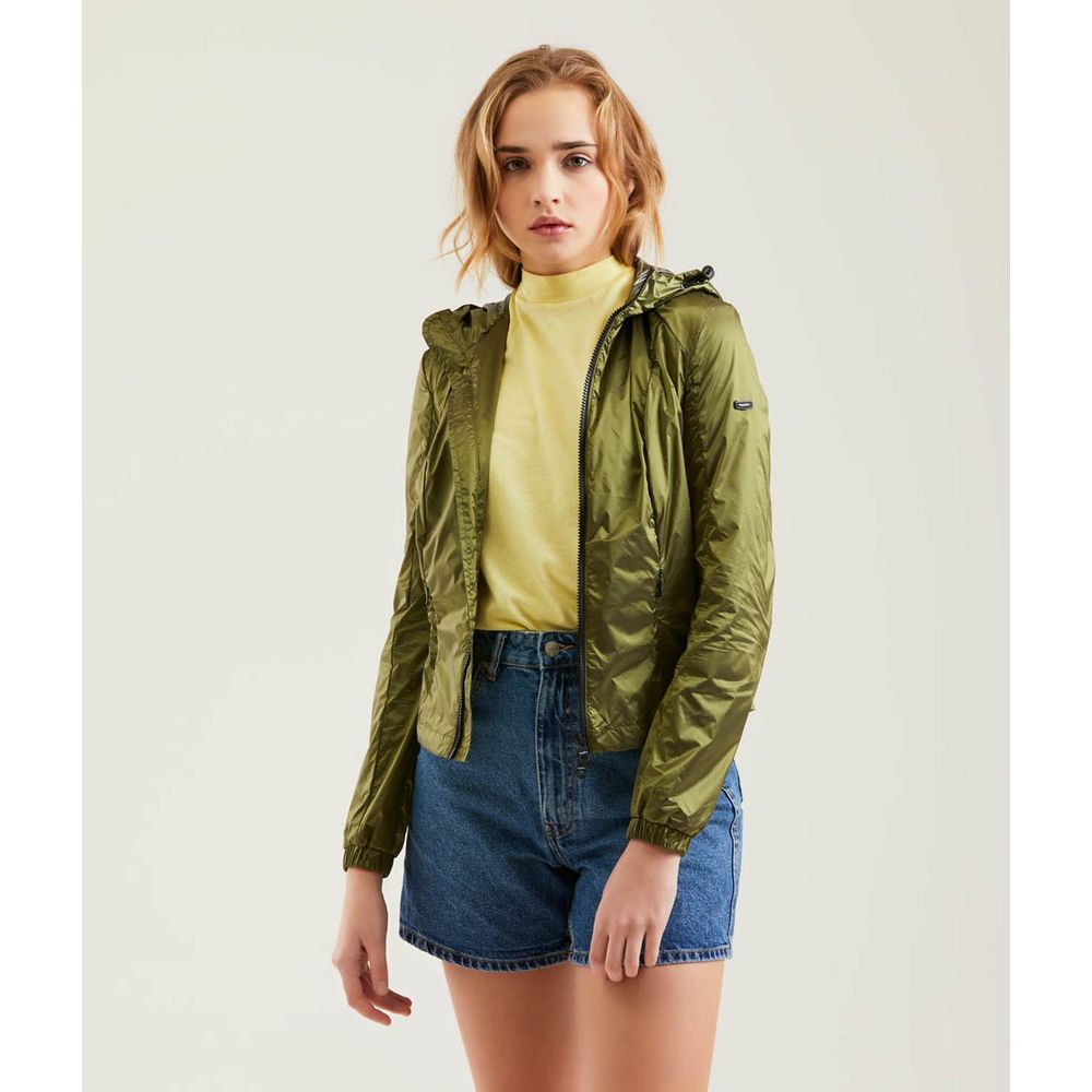 Refrigiwear Green Polyamide Women's Jacket front view with metallic sheen