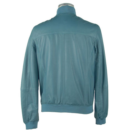 Luxurious Italian elegance embodied in a tailored, petrol blue leather jacket
