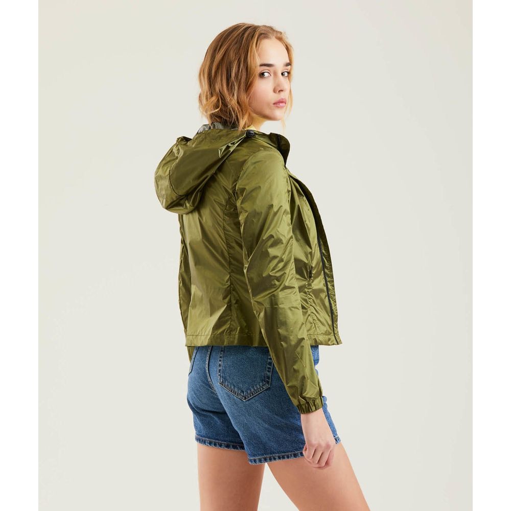 Stylish woman wearing the Green Polyamide Women's Jacket in a spring setting
