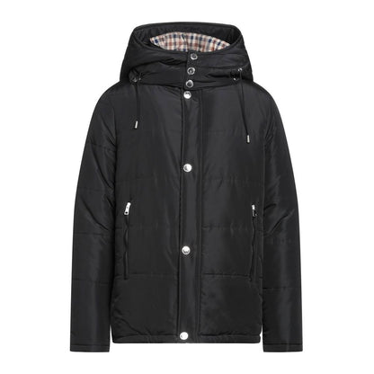 Aquascutum Elegant Black Jacket with Removable Hood front view