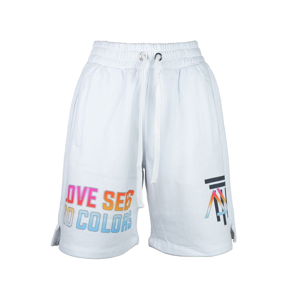 White cotton women shorts with drawstring waist and zippered side pockets