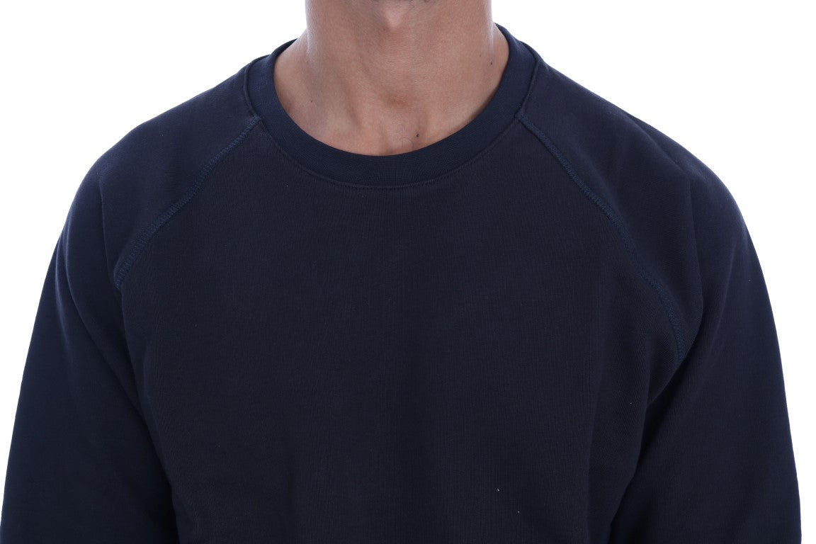 Daniele Alessandrini Chic Dark Blue Crewneck Cotton Sweater with Ribbed Trim