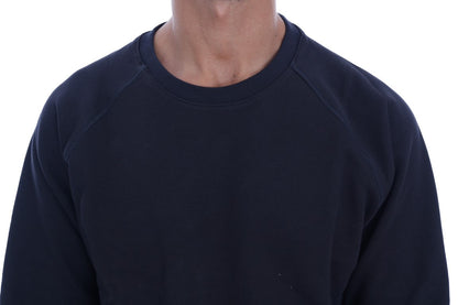 Daniele Alessandrini Chic Dark Blue Crewneck Cotton Sweater with Ribbed Trim