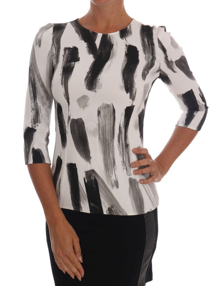 Dolce & Gabbana black and white striped stretch blouse with 3/4 sleeves
