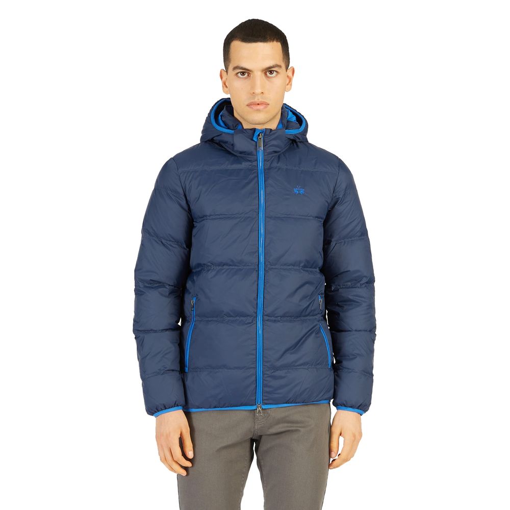 La Martina Blue Nylon Men's Jacket with opulent goose down padding and secure hood
