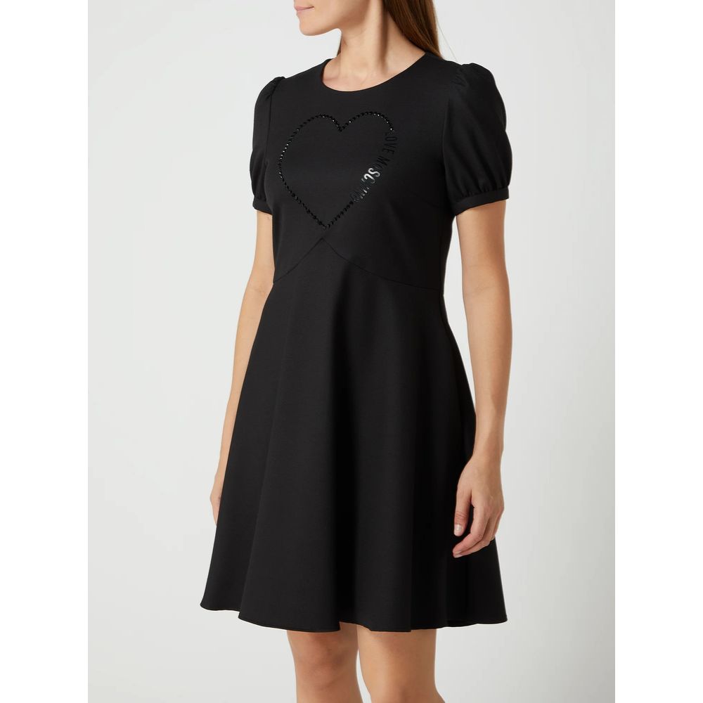 Love Moschino Black Wool Women Dress featuring rhinestone application on front