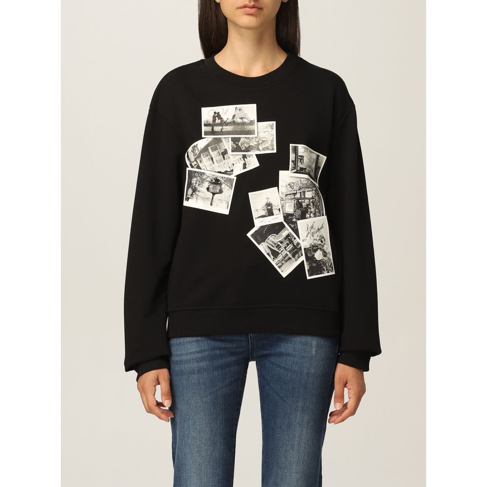 Love Moschino Chic Black Sweatshirt with Designer Emblem front view on model 