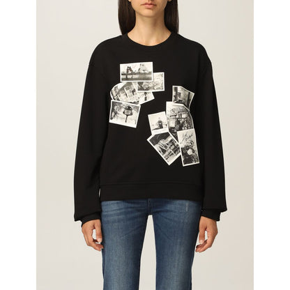 Love Moschino Chic Black Sweatshirt with Designer Emblem front view on model 