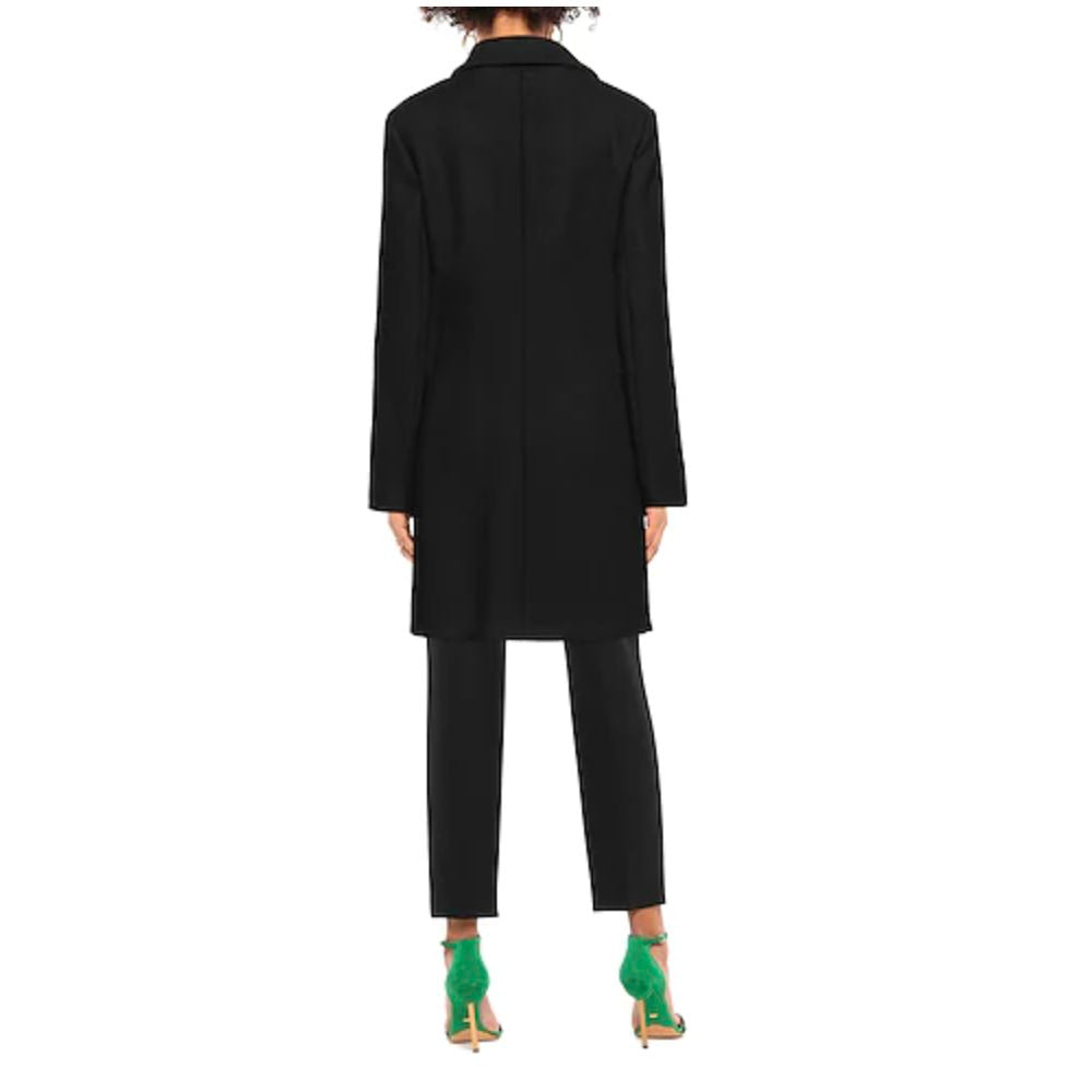 Chic Black Wool Coat with Heart Embroidery and 2-Pocket Design by Love Moschino