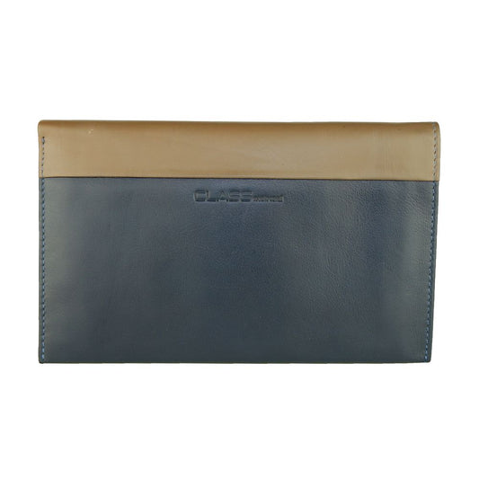 Opulent blue leather men wallet with beige inserts by Cavalli Class