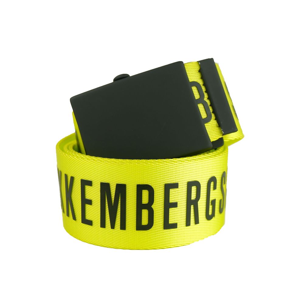 Vibrant yellow polyester men's belt by Bikkembergs, a statement accessory from Italy with sleek clip closure