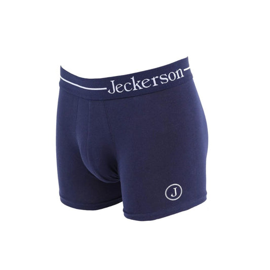 Jeckerson Blue Cotton Men Boxer - Monochrome blue boxers with logo print and branded elastic band