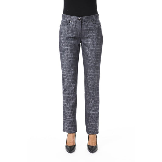 BYBLOS Black Viscose Women Pants with Croc Print Texture and Front/Back Pockets