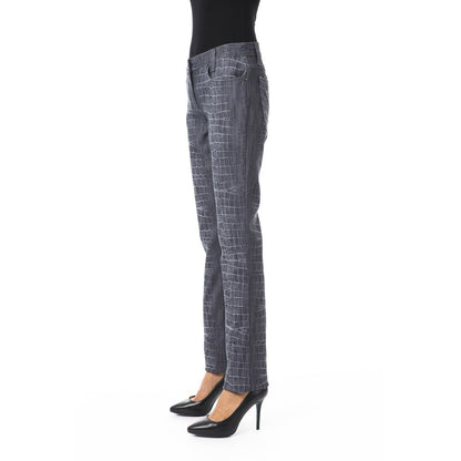 Italian Tailored Black Viscose Pants with BYBLOS Button and Croc Print Texture