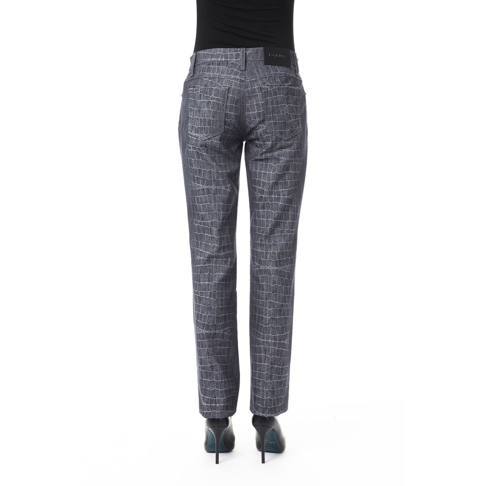 Luxurious Black Viscose/Polyester/Elastane Pants with Croc Print and BYBLOS Button