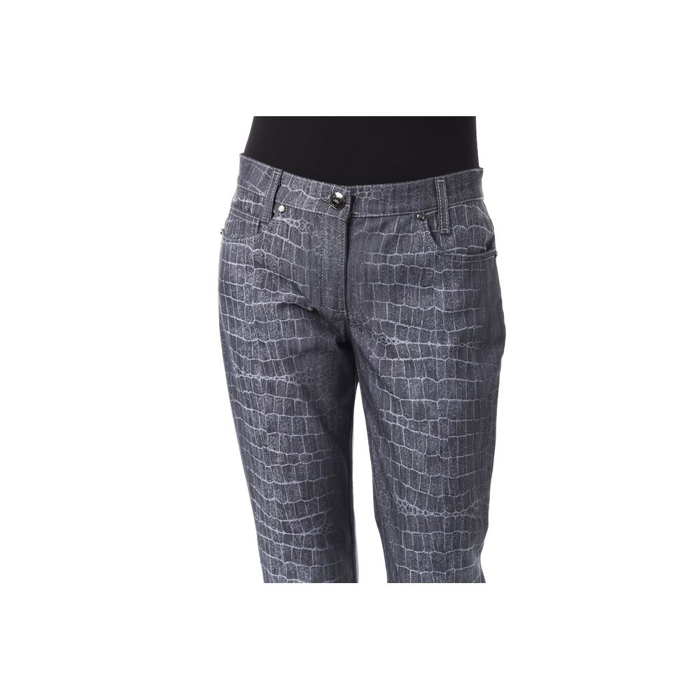 Black Crocodile-Inspired Texture Pants with BYBLOS Button and Viscose/Polyester/Elastane Blend