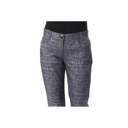 Black Crocodile-Inspired Texture Pants with BYBLOS Button and Viscose/Polyester/Elastane Blend