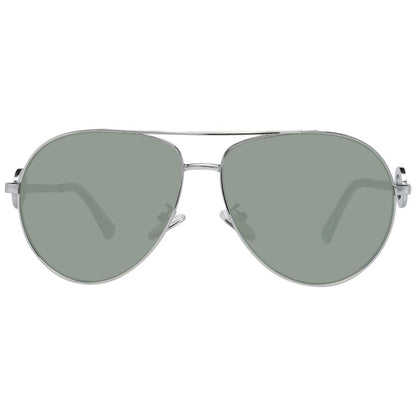 Silver framed women's sunglasses with grey plastic lenses and full-rim design