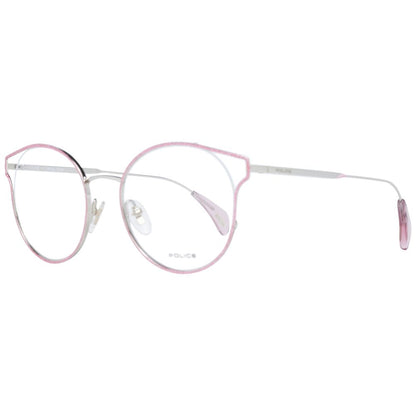 Front view of Police Pink Women Optical Frames with rose-colored full-rim metal & plastic frames and demo glasses lenses