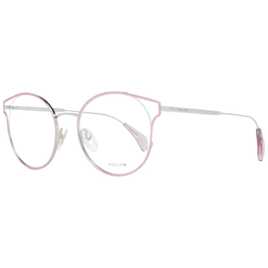 Front view of Police Pink Women Optical Frames with rose-colored full-rim metal & plastic frames and demo glasses lenses
