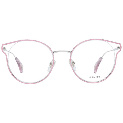 Close-up of Police Pink Women Optical Frames, showcasing the round style and 50-19-135 frame dimensions