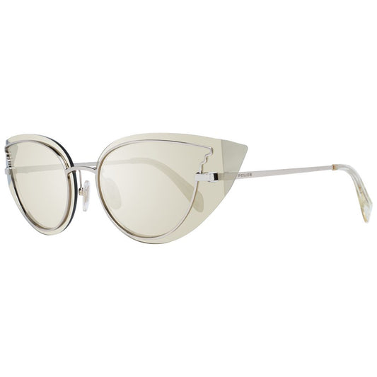 Police Gold Women Sunglasses with Mirrored Gold Plastic Lenses and Metal & Plastic Cat Eye Frame