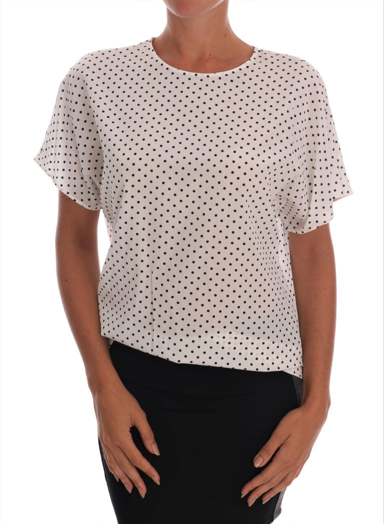 Dolce & Gabbana Chic Polka Dot Silk Blouse in Black and White