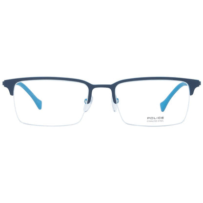 Men's rectangular half-rim plastic frames in blue color