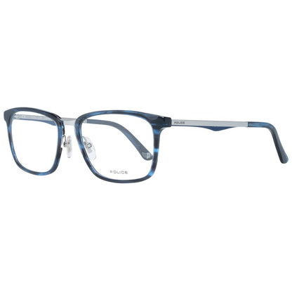 Men's rectangular blue plastic optical frames with demo lenses