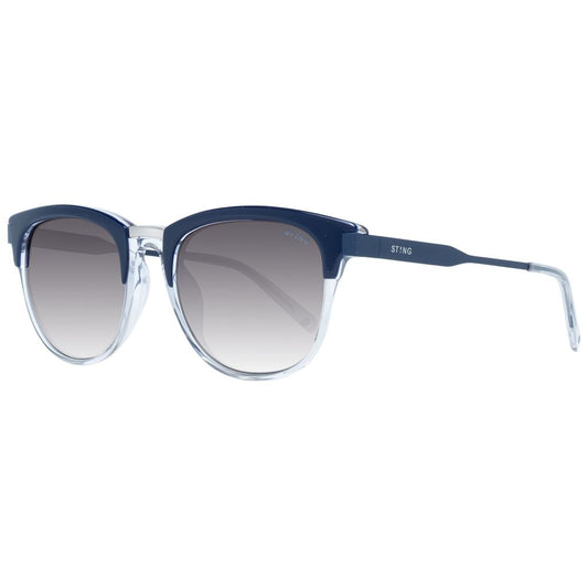 Stylish unisex blue plastic sunglasses with grey mirrored & gradient lenses