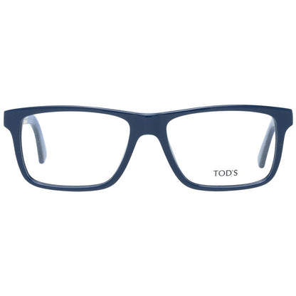 Close-up of the blue plastic frame of Tod's Men Optical Frames, with spring hinge