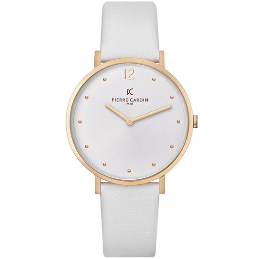 
Stainless Steel Rose Gold Women's Watch with White Leather Band