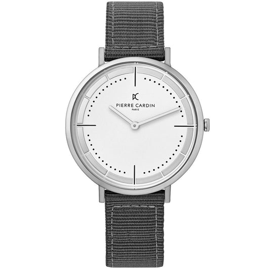Pierre Cardin Silver Men Watch with grey Textile Fabric wristband