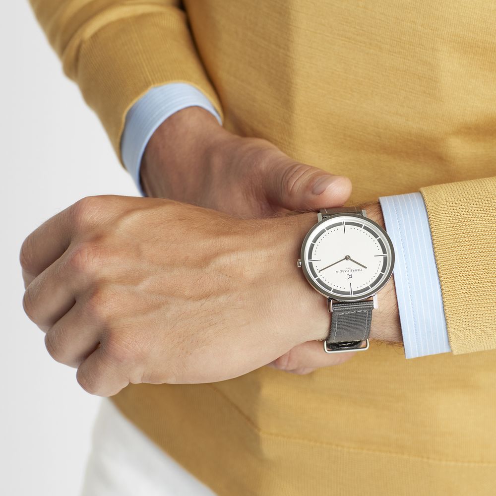 Pierre Cardin Silver Men Watch with stainless steel case and pin buckle closure