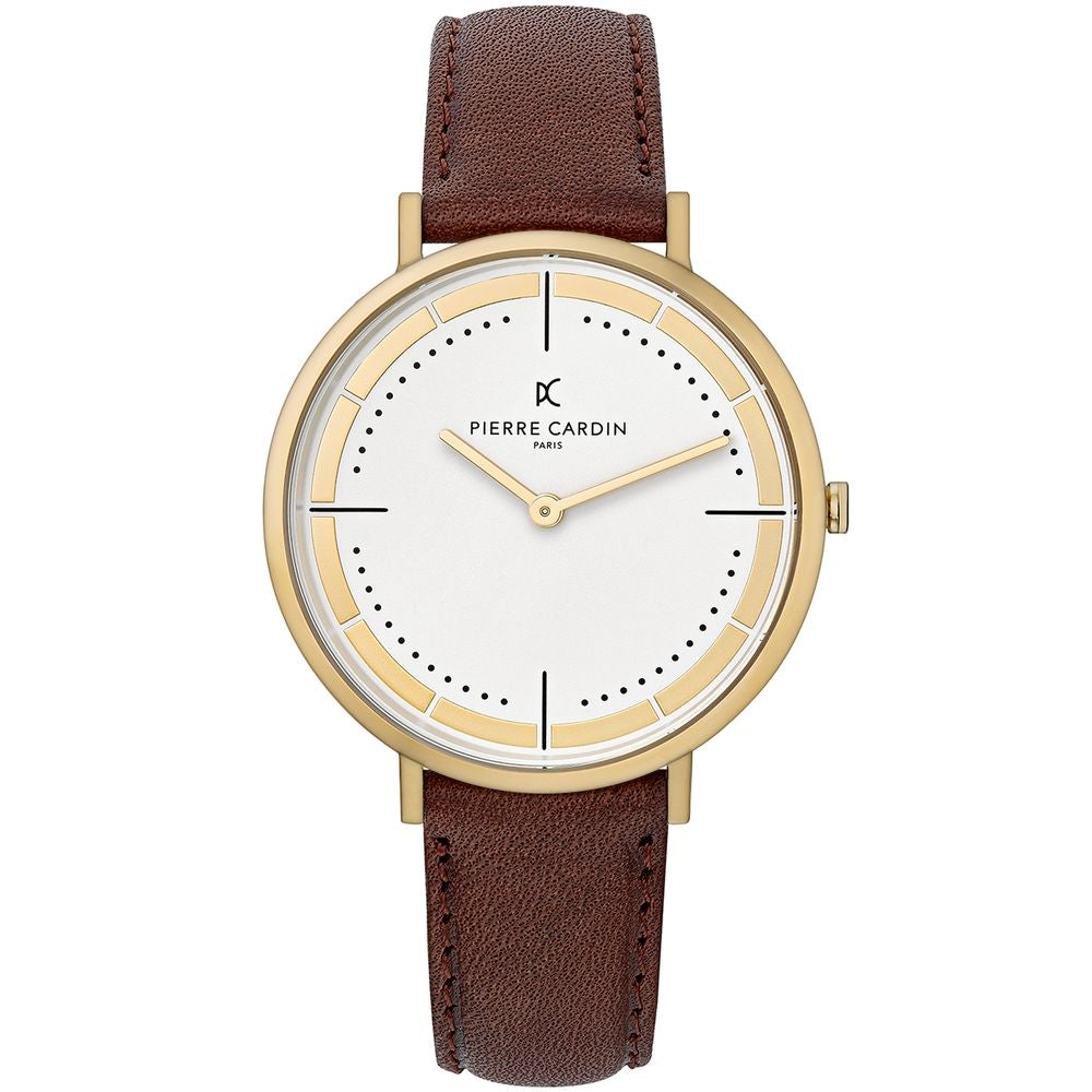 Pierre Cardin Gold Men Watch with brown leather wristband and pin buckle closure