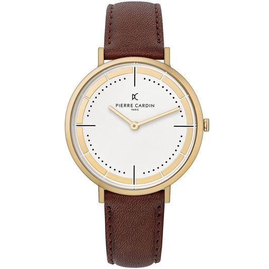 Pierre Cardin Gold Men Watch with brown leather wristband and pin buckle closure