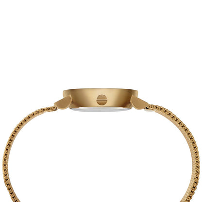 Gold Stainless Steel Wristband Women Watch with Folding Clasp