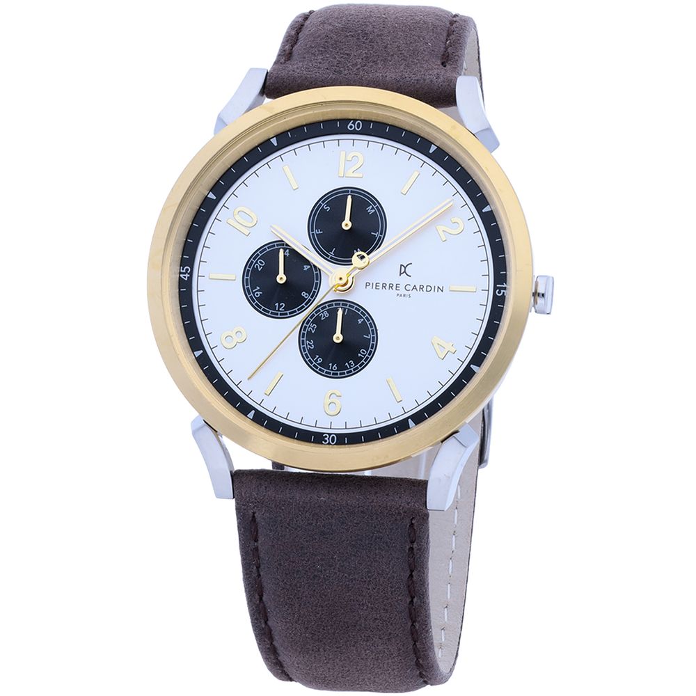 Multicolor men watch with quartz battery and leather wristband