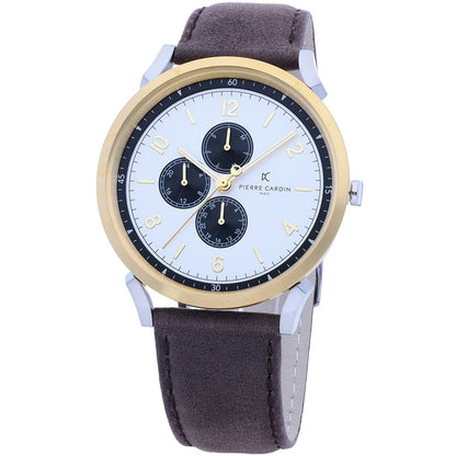 Multicolor men watch with quartz battery and leather wristband