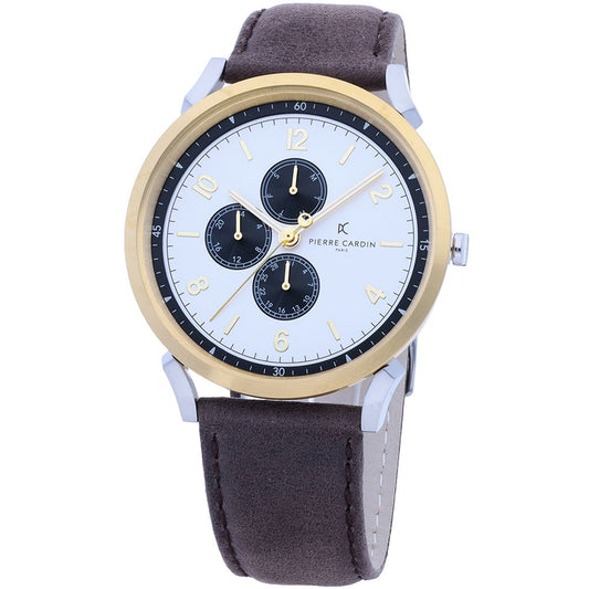 Multicolor men watch with quartz battery and leather wristband