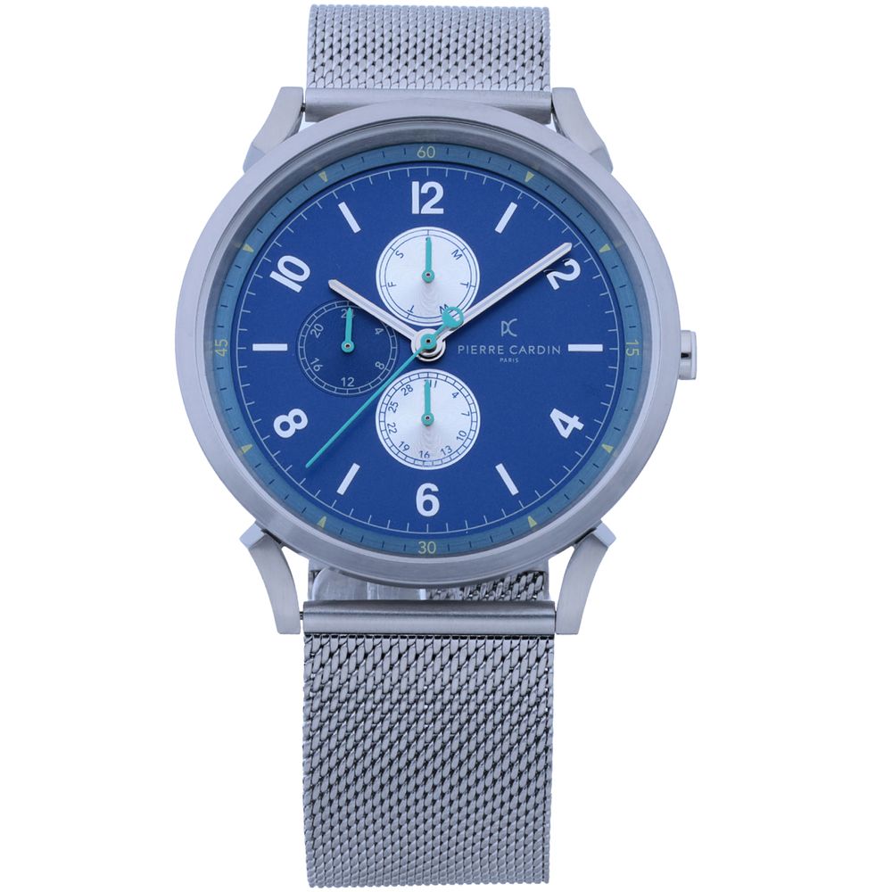 Stainless Steel Wristband Men's Watch with Blue Display